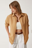 Camel Oversize Uzun Basic Gömlek  DD00842