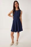 Koyu Mavi Volanlı Mini Denim Elbise KQ00012