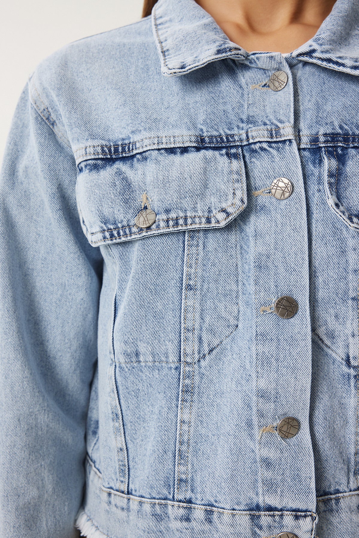 Açık Mavi Püskül Detaylı Denim Ceket AN00218