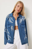 Mavi Nakış İşlemeli Denim Ceket ES00168