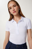 Beyaz Polo Yaka Örme T-Shirt FK00039