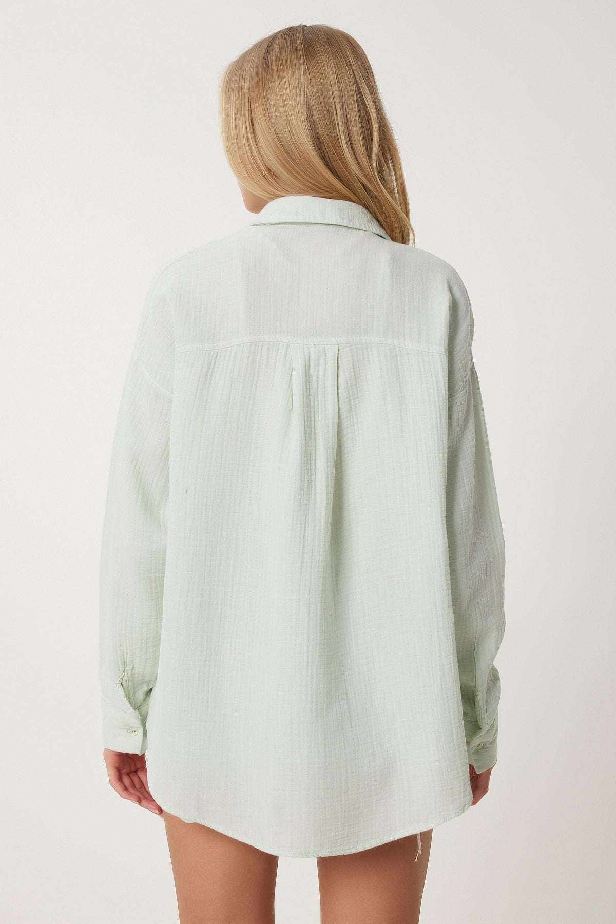 Su Yeşili Oversize Basic Müslin Gömlek  MX00150