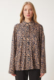 Siyah Bej Leopar Desenli Süet Gömlek FN03403