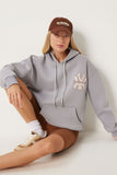 Gri Baskılı Kapüşonlu Oversize Örme Sweatshirt VN00009