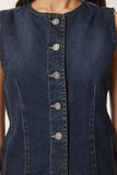 Koyu Lacivert Vücuda Oturan Denim Yelek NS00416