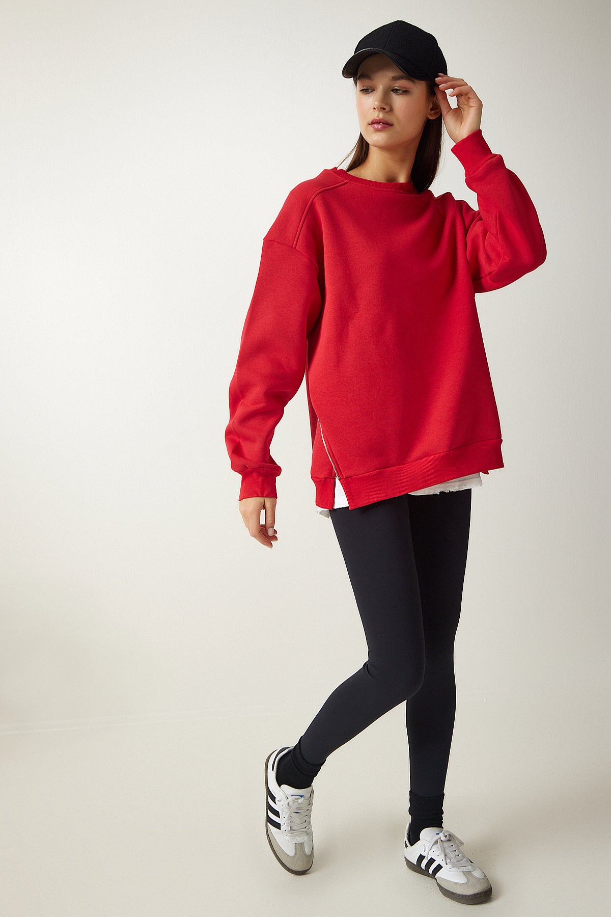 Kırmızı Fermuar Detaylı Şardonlu Örme Sweatshirt UB00148