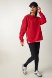 Kırmızı Fermuar Detaylı Şardonlu Örme Sweatshirt UB00148