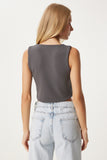 Gri V Yaka Likralı Crop Örme Yelek RV00198