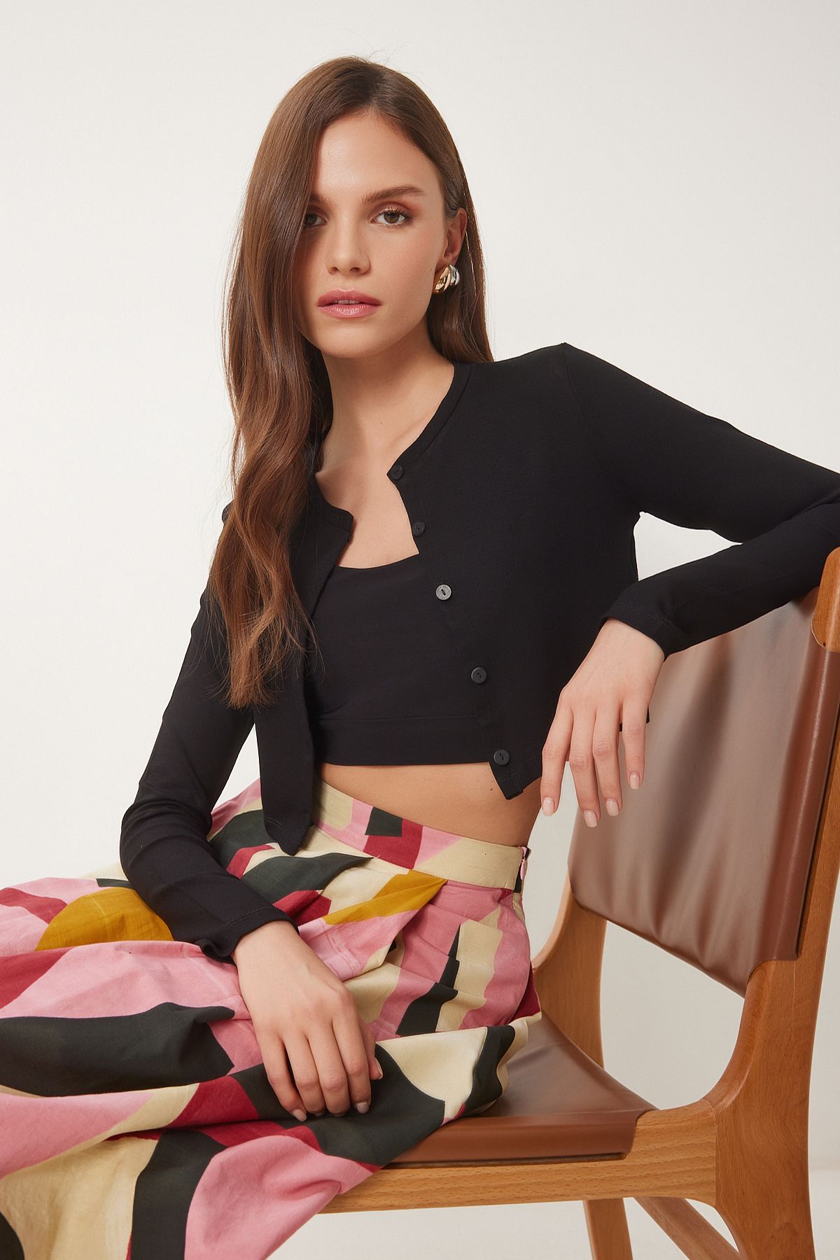 Siyah Çilek Örme Crop Bolero Hırka UB00384