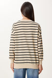 Krem Siyah Çizgili Oversize Örme Sweatshirt ZV00339
