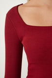 Bordo Kare Yaka Fitilli Örme Bluz GT00052