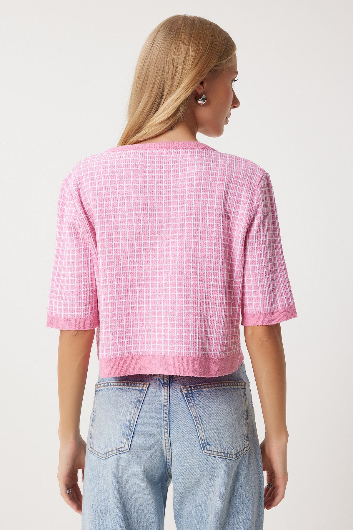 Pembe Triko Crop Hırka Takım PF00093