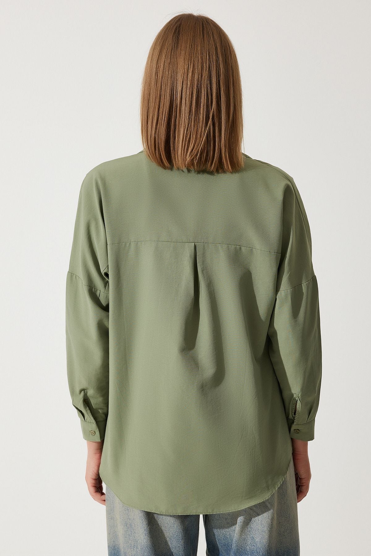 Haki Oversize Uzun Basic Gömlek DD00842