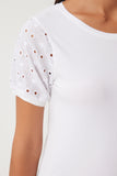 Ekru Güpür Kollu Pamuklu Basic Örme T-Shirt VF00001