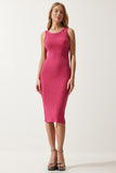 Pembe Halter Yaka Fitilli Saran Örme Elbise PG00092