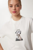 Kemik Şık Taşlı Armalı Pamuklu Örme T-Shirt CR00473