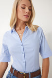 Gök Mavi Pensli Basic Poplin Gömlek WF00095