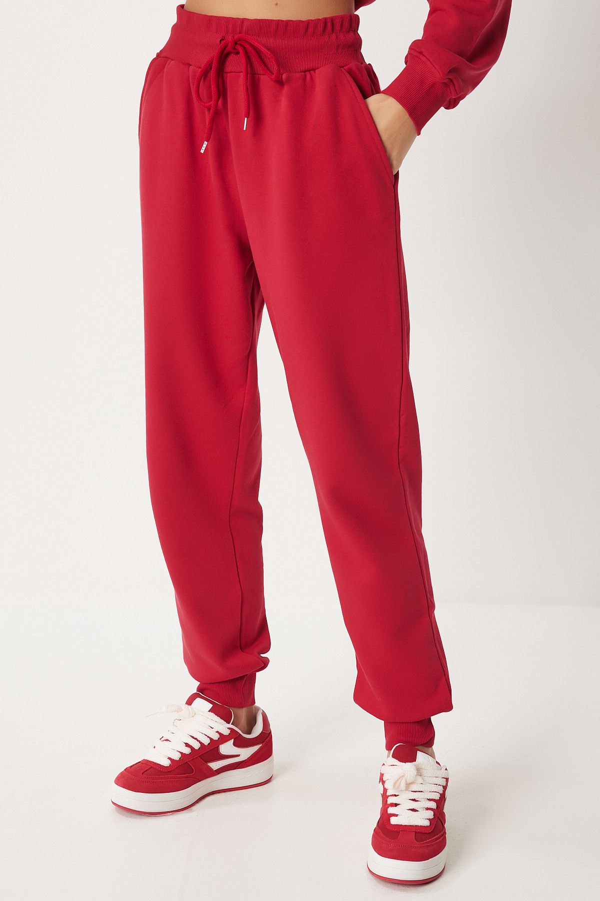 Kırmızı Kapüşonlu Sweatshirt Jogger Oversize Örme Eşofman Takımı PYS0027