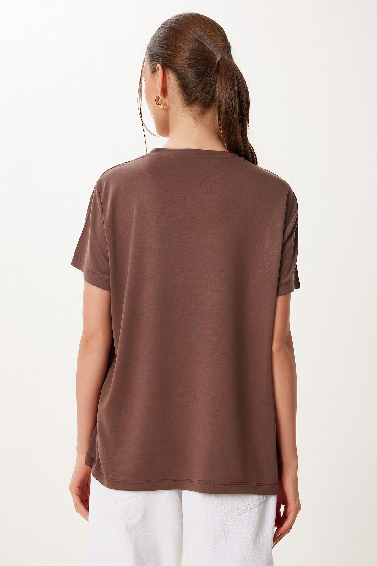 Vizon Kahverengi 2’Li Paket Basic Modal Örme T-Shirt FN03468