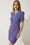 Mor Desenli Polo Yaka Triko Elbise NV00069