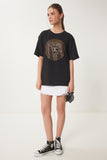 Siyah Şık Taşlı Örme T-Shirt BW00005