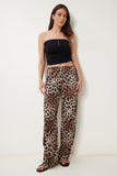 Siyah Kahverengi Leopar Desenli Saten Pantolon US00967
