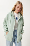 Su Yeşili Kapüşonlu Fermuarlı Oversize Sweatshirt UB00124