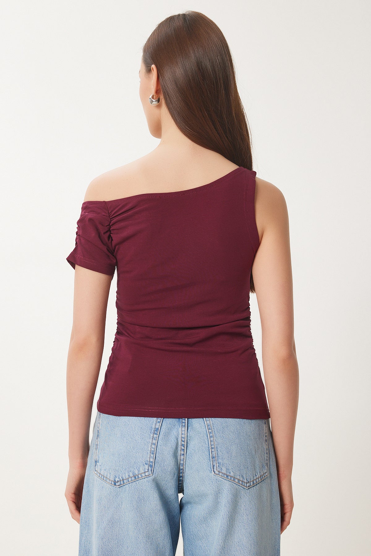 Bordo Büzgü Detaylı Örme Bluz ZV00275