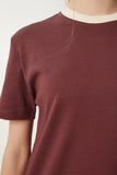 Kahverengi Kontrast Renkli Pamuklu Örme T-Shirt CR00472