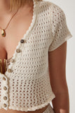 Krem Ajurlu Crop Triko Hırka BV00119