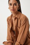 Taba Oversize Keten Ayrobin Gömlek DD01222