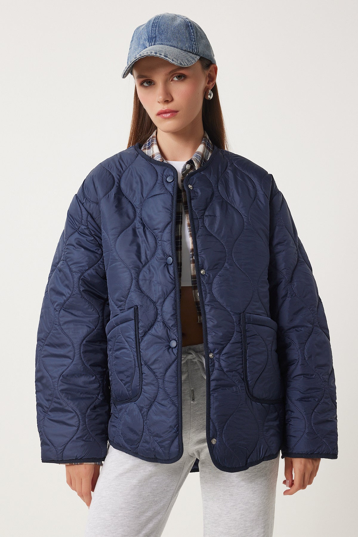 Lacivert Cepli Oversize Kapitone Mont DZ00098