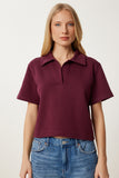 Bordo Polo Yaka Pike Örme T-Shirt DP00254