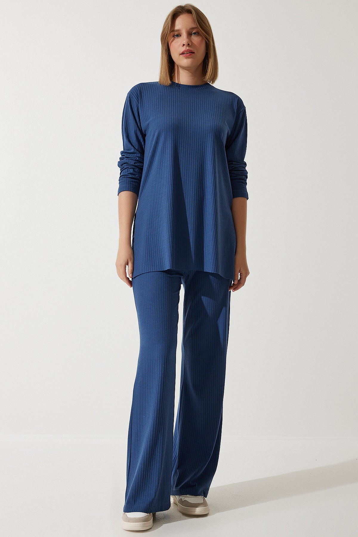 Lacivert Fitilli Örme Bluz Pantolon Takım KH00088