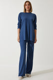 Lacivert Fitilli Örme Bluz Pantolon Takım KH00088