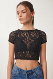 Siyah Dantelli Esnek Crop Bluz KH00094