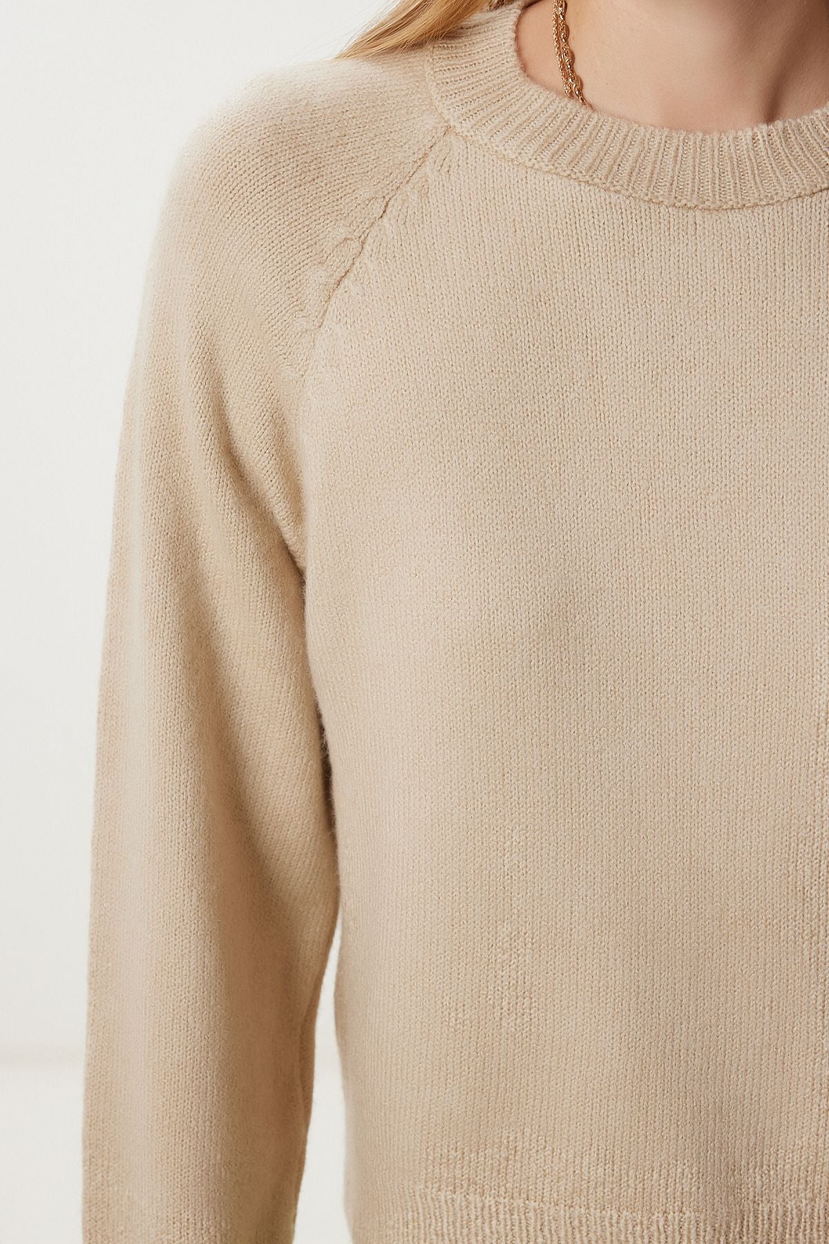 Bej Basic Crop Triko Kazak Kİ00149