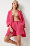 Pembe Yazlık Ayrobin Kimono Şort Takım WF00074