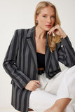 Gri Çizgili Oversize Mevsimlik Blazer Ceket MX00185