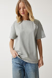 Taş Grisi Bol Basic Pamuklu T-Shirt BP00151