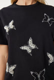 Siyah İncili Kelebek Taşlı Örme T-Shirt MP00033