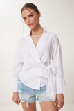 Beyaz Gömlek Yaka Anvelop Poplin Bluz DP00243