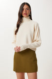 Krem Parmak Geçmeli Crop Fitilli Triko Kazak MX00238