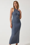 Füme Halter Yaka Yazlık Çelik Örme Uzun Elbise BP00159