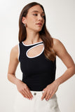 Siyah Kontrast Cut Out Detaylı Örme Bluz US00965