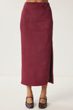 Bordo Yırtmaçlı Uzun Süet Dokuma Etek MC00292