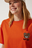 Oranj Ayıcık Armalı Crop Örme T-Shirt HF00456