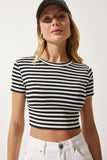 Siyah Çizgili Crop Örme T-Shirt NJ00139