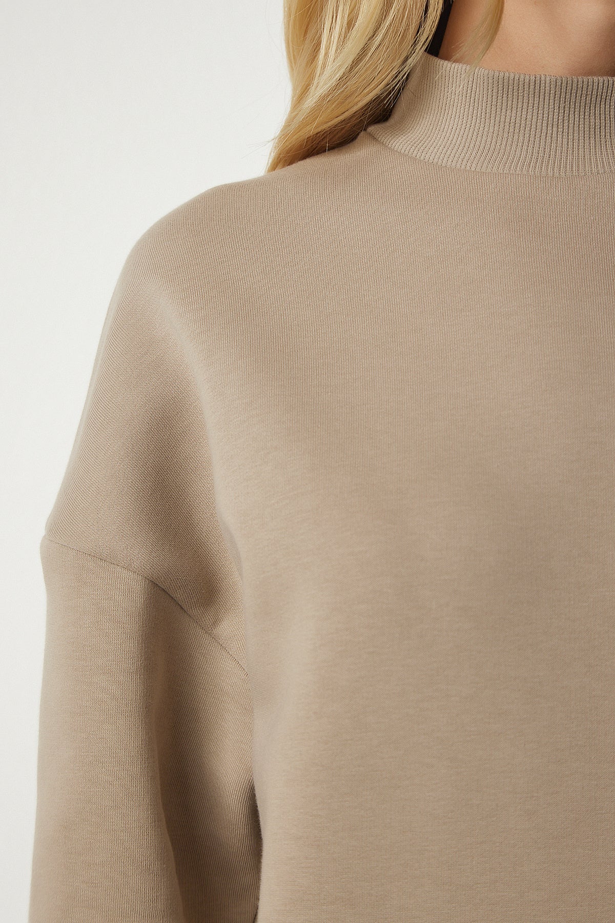 Vizon Dik Yaka Basic Şardonlu Sweatshirt UB00166
