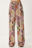 Krem Pembe Desenli Yazlık Geniş Paça Pantolon CR00489